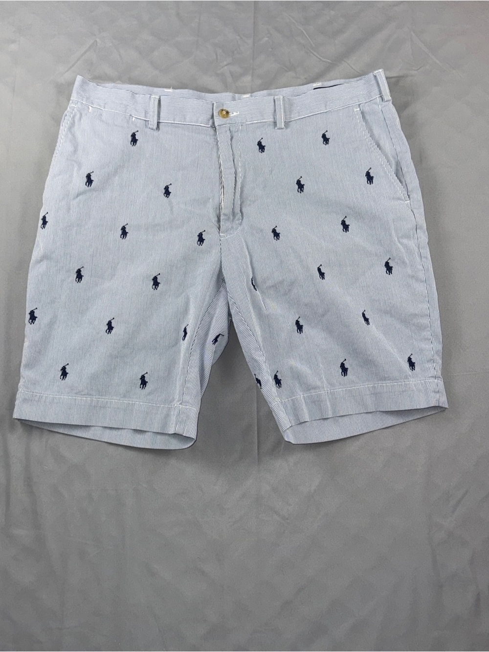 Polo Ralph Lauren Shorts Mens 36 Blue Stripe Classic Chino Embroidered